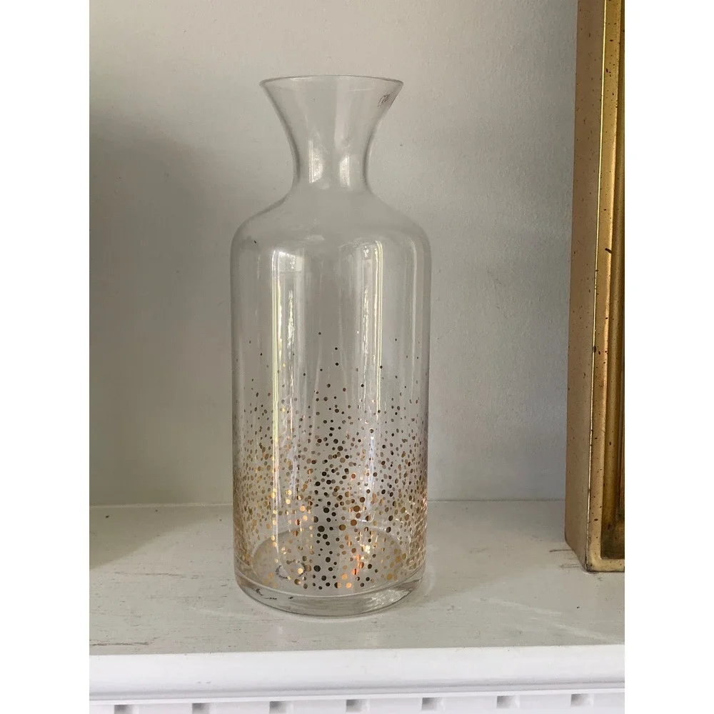 Posh Glass Gold Confetti Dot Carafe Vase Clear Gold Ombre Decanter 10.5 Inch